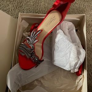 Red & Silver Satin Sandal NEVER worn